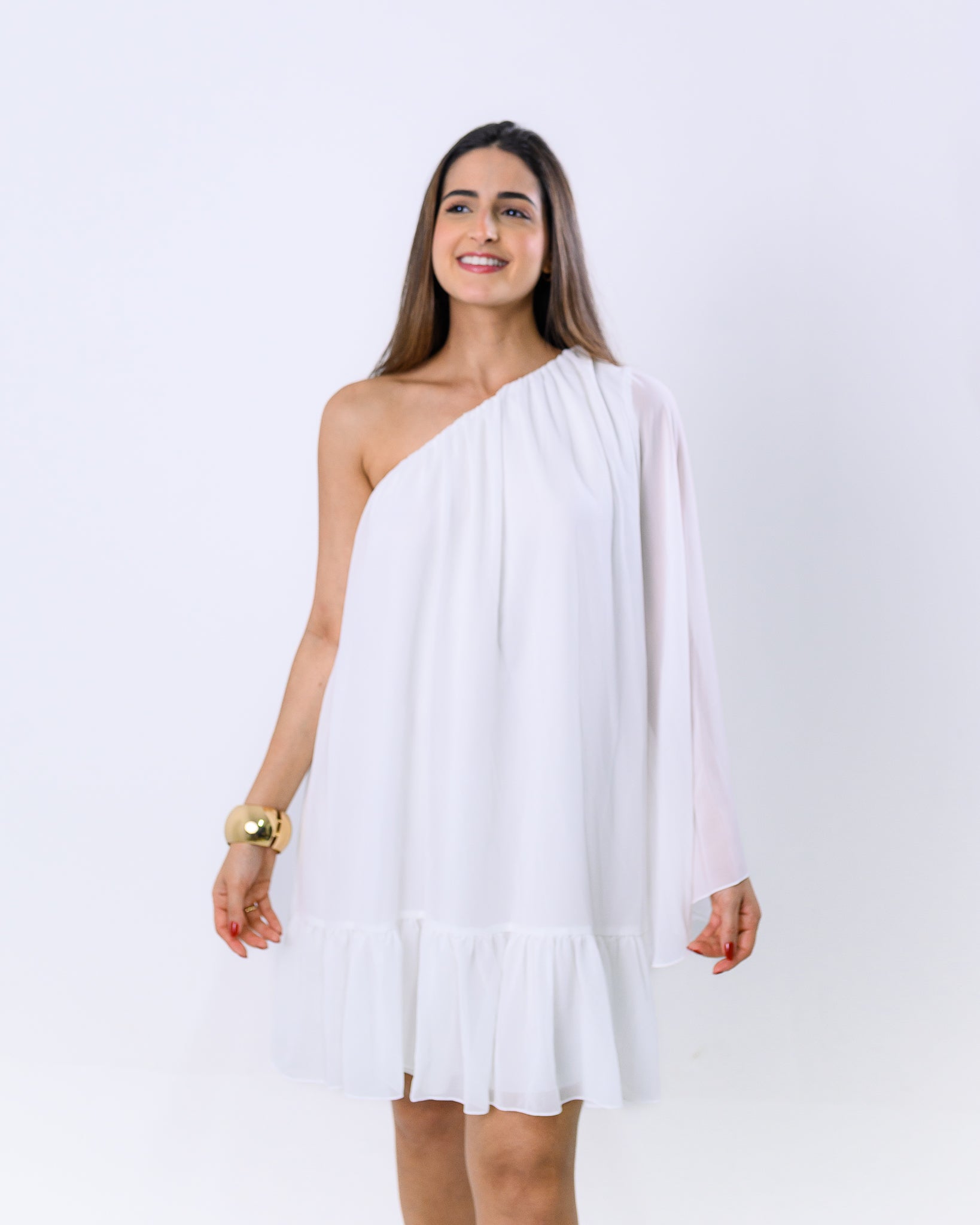 Vestido Curto Crepe com Manga Dany