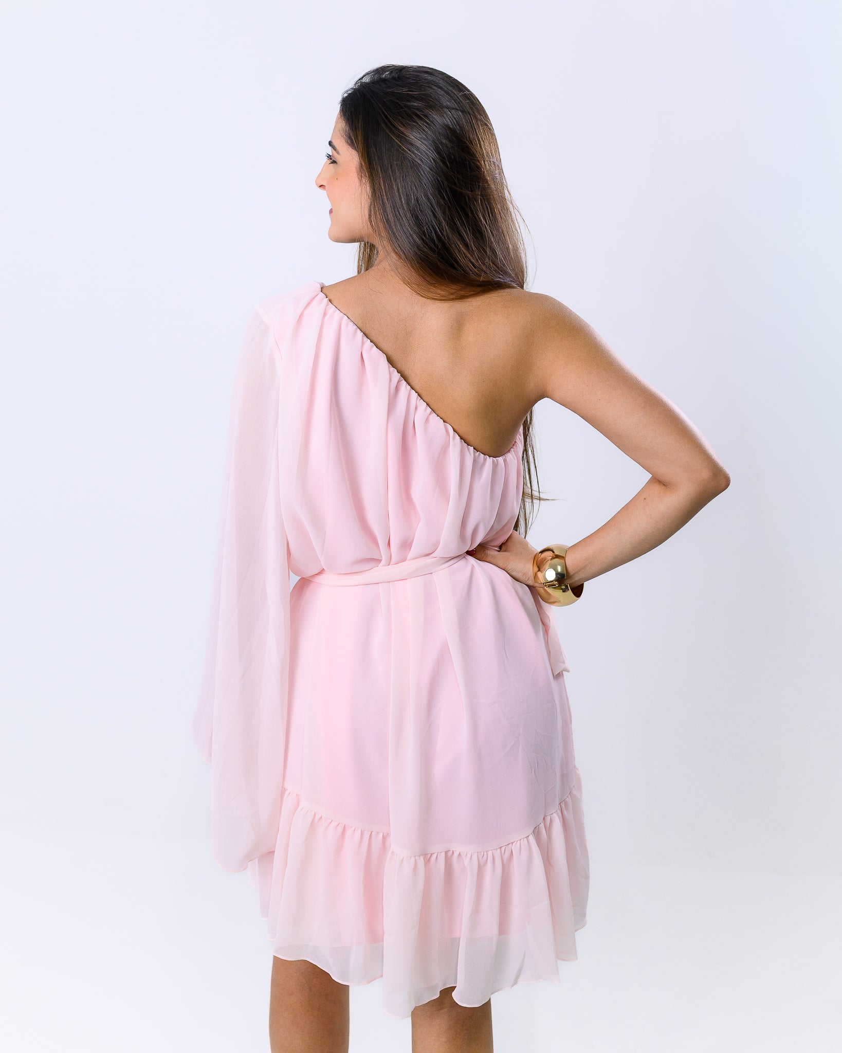 Vestido Curto Crepe com Manga Dany