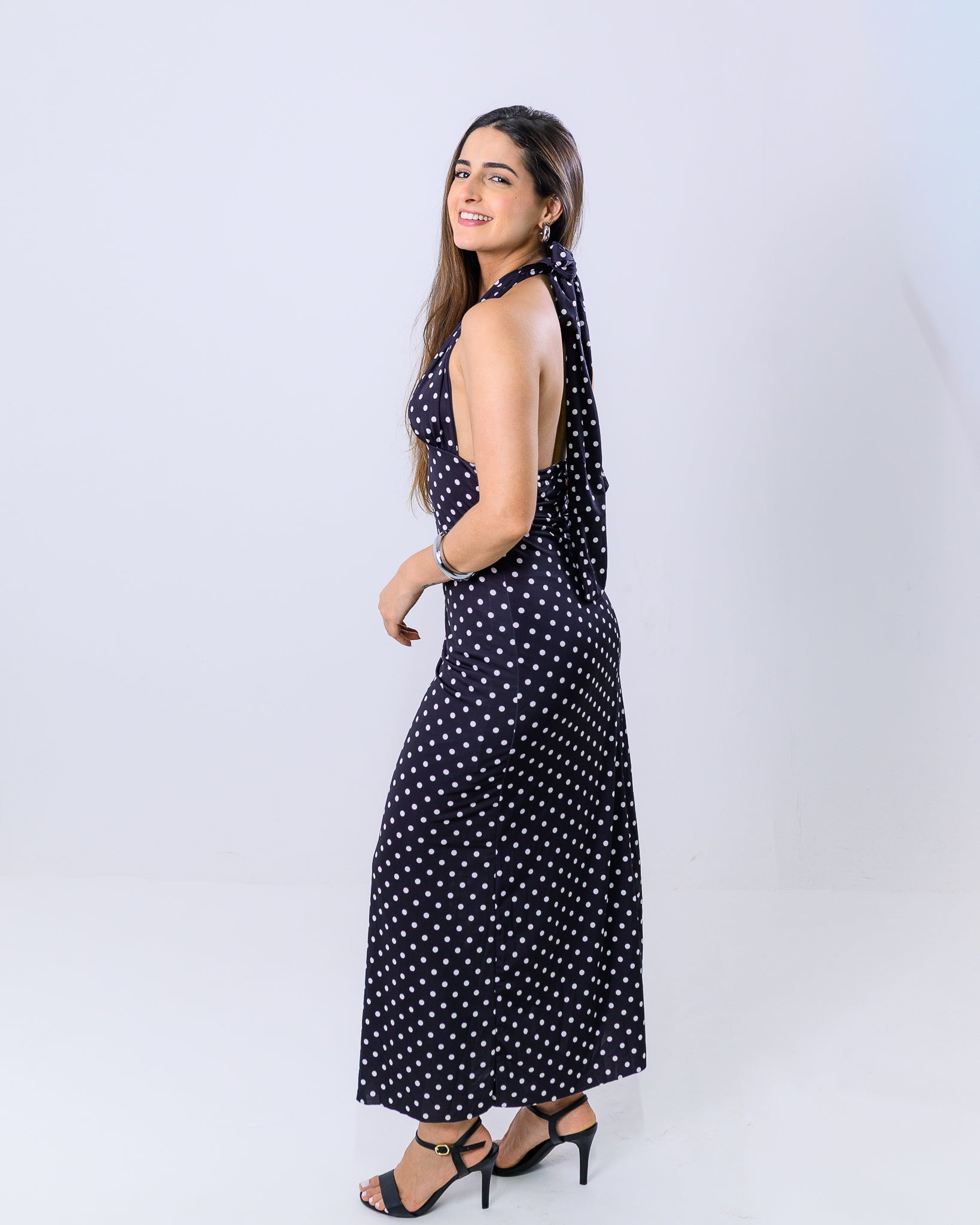 Vestido Longo com Amarração Poá