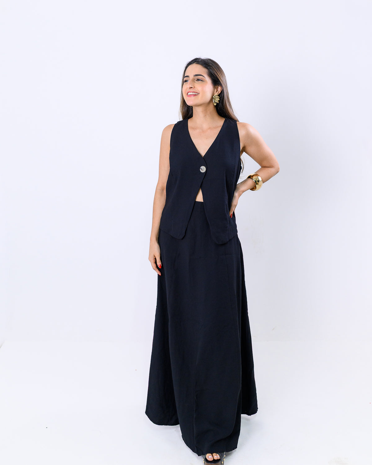 Conjunto Saia Longa e Colete Donatella