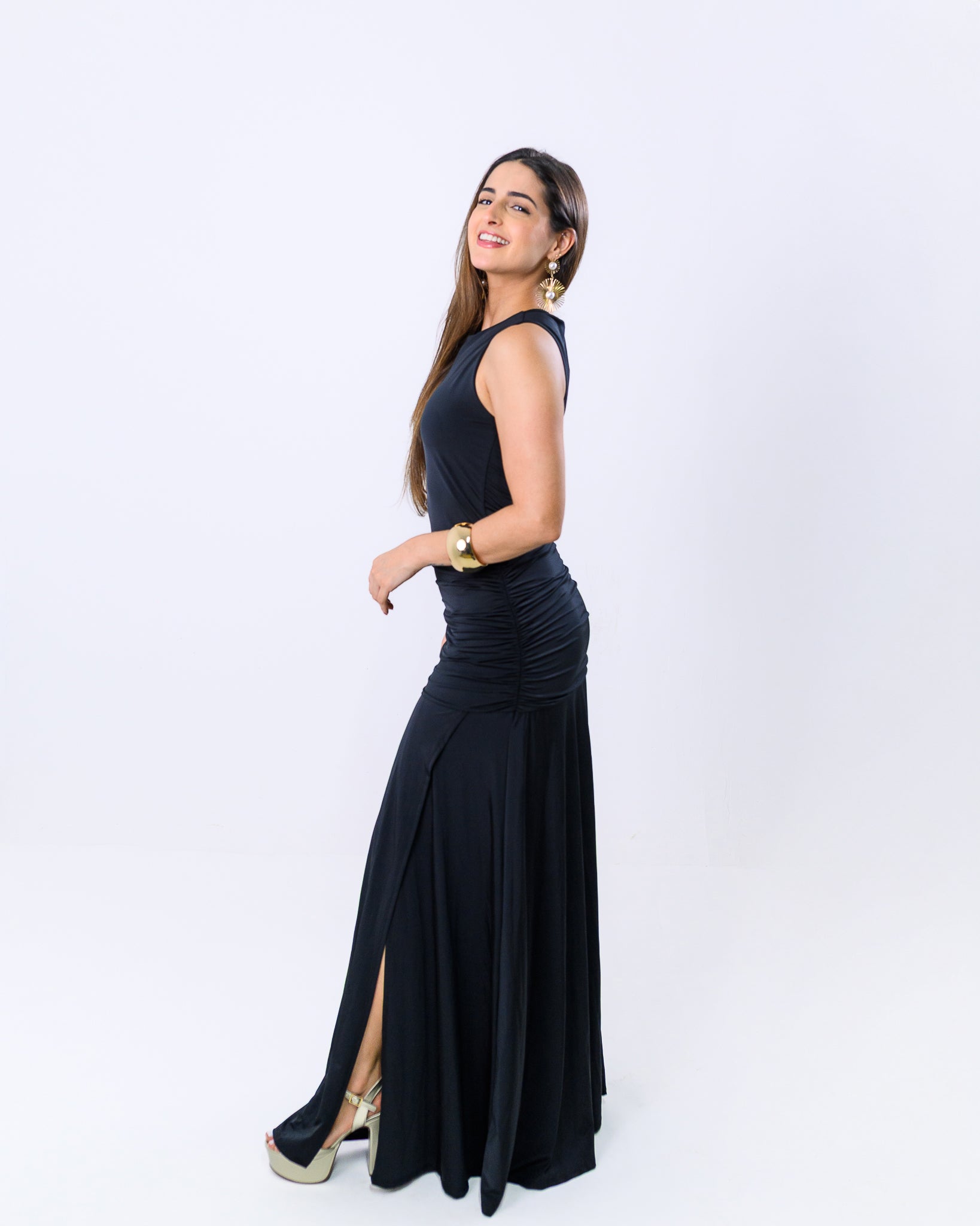 Vestido Longo Franzido Bianca