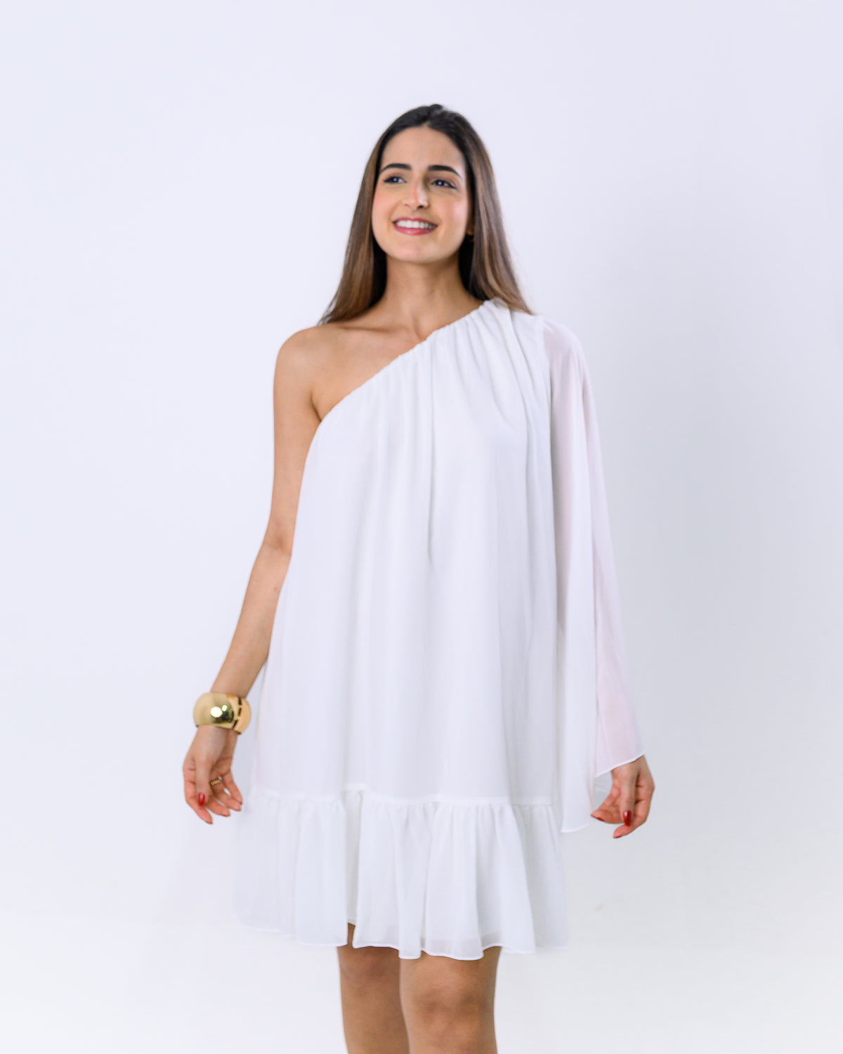 Vestido Curto Crepe com Manga Dany