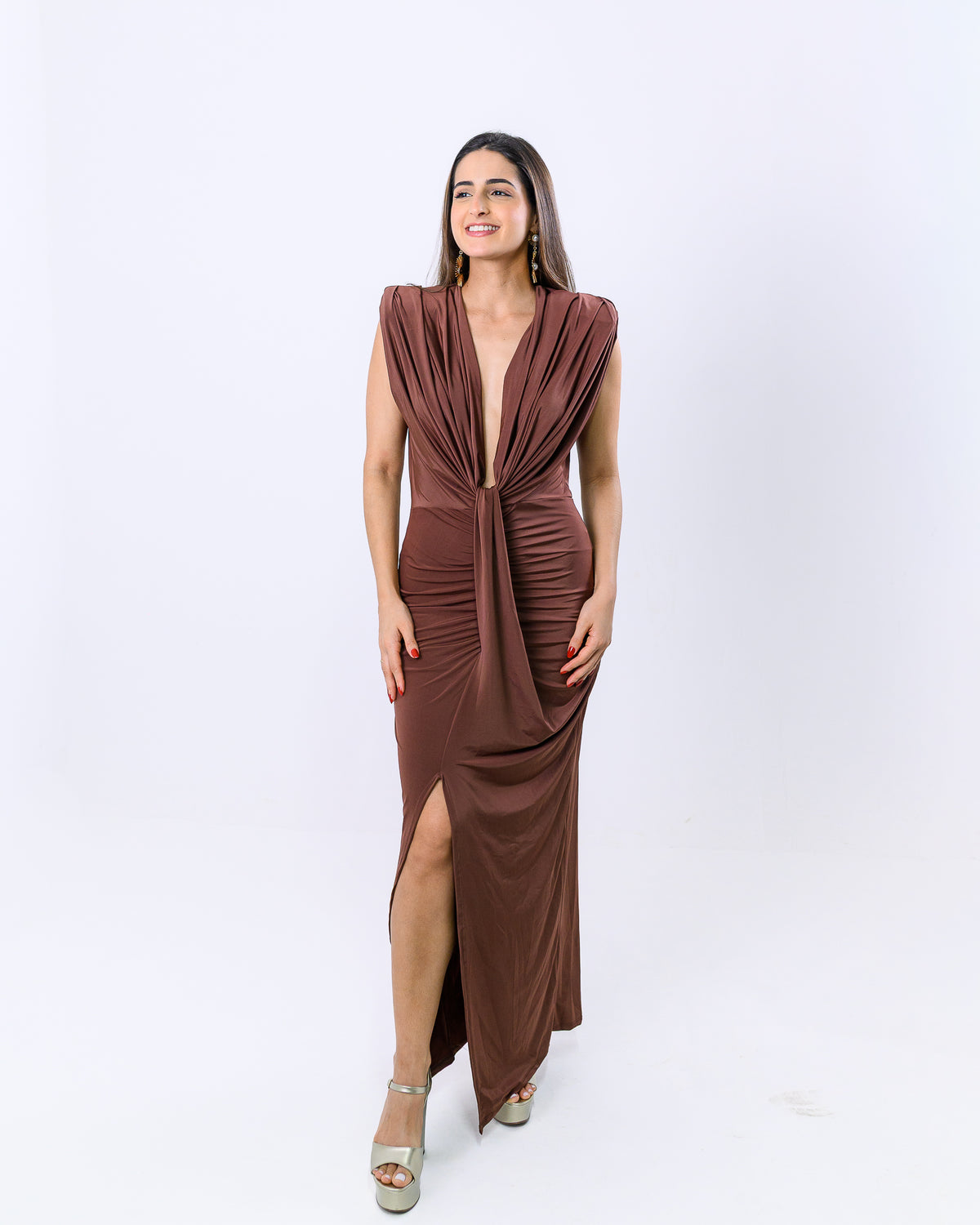 Vestido Longo com Nó Frontal Tassia