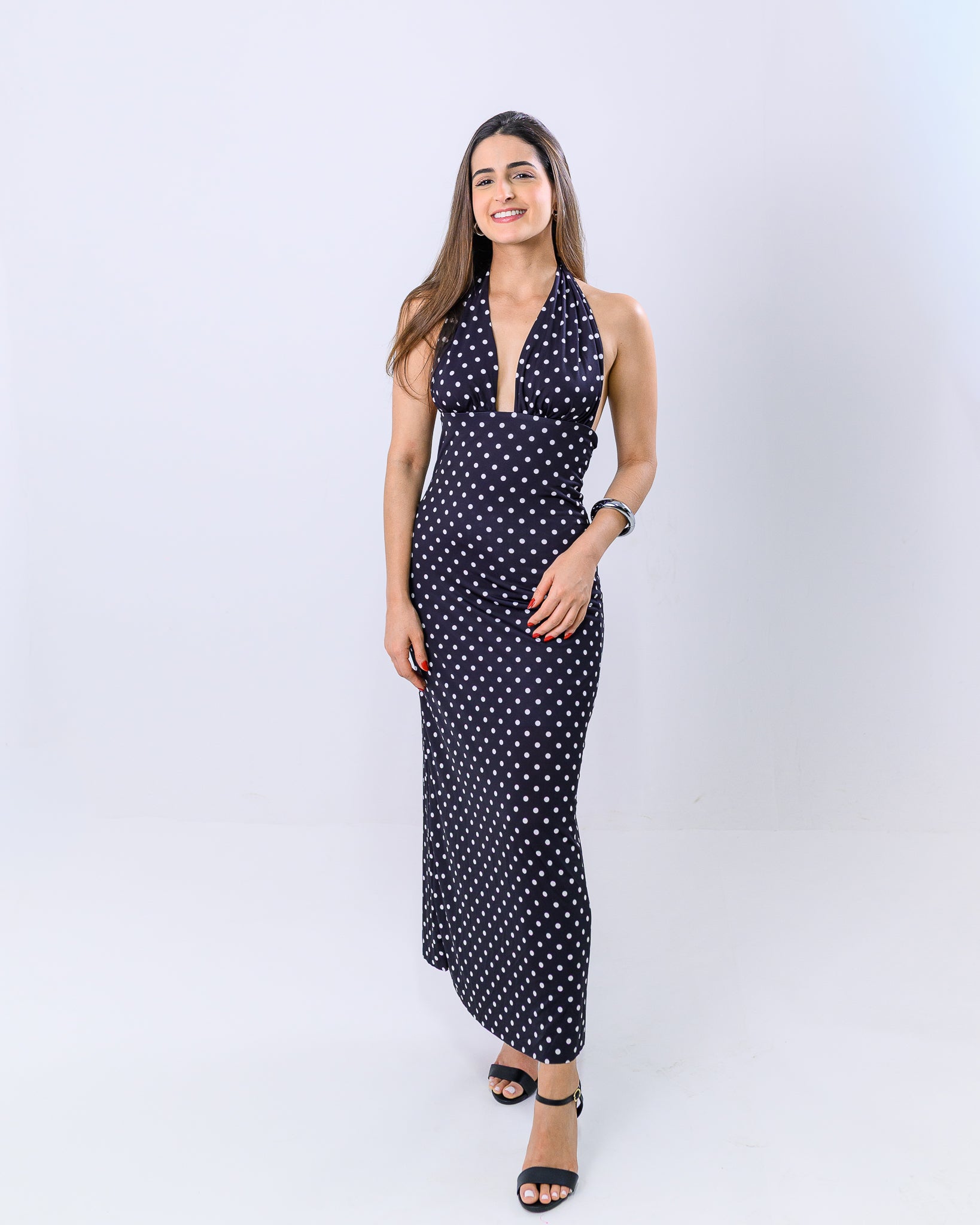 Vestido Longo com Amarração Poá