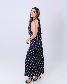 Vestido Longo com Amarração Poá